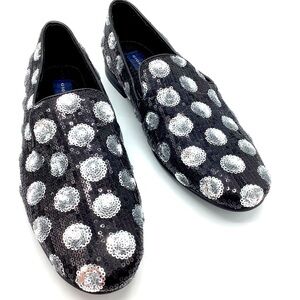 Giorgio Brutini Men's Black/Silver Polka Dot Sequin Slip-Ons